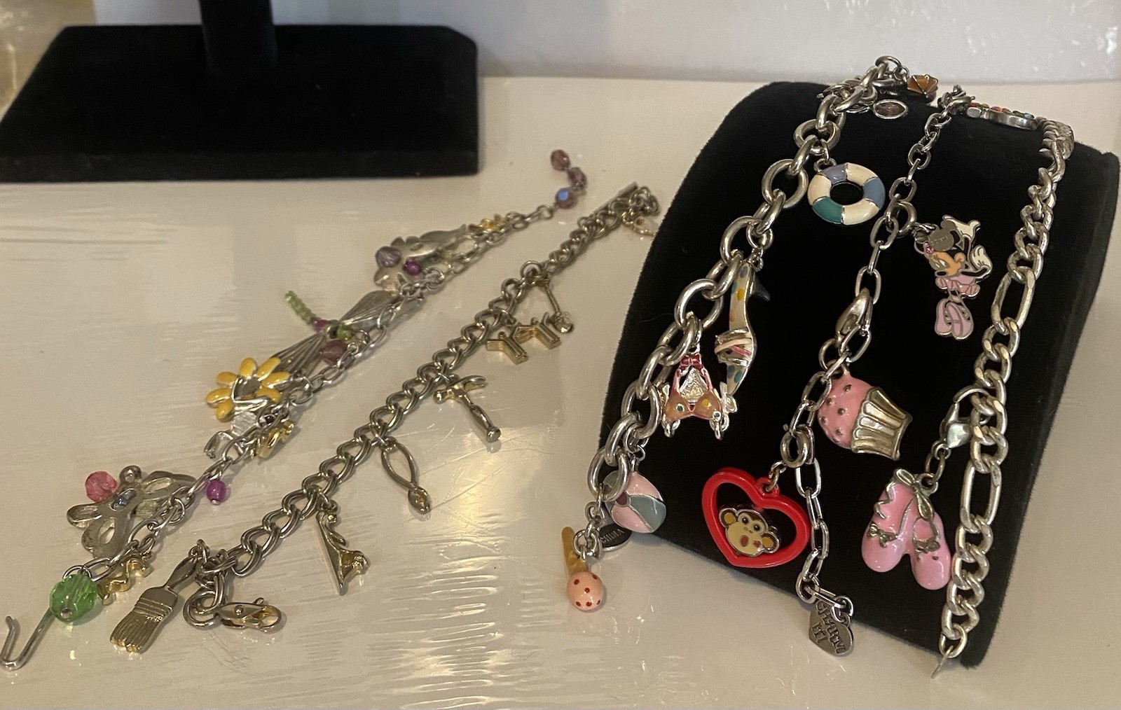 Vintage Charm Bracelets 5pc Layered Collection Silver Tone Chains 100+ grams