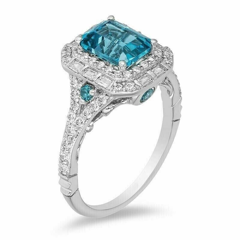 Art Deco 3.20 Ct Aquamarine Vintage Engagement Ring 925 Sterling Silver
