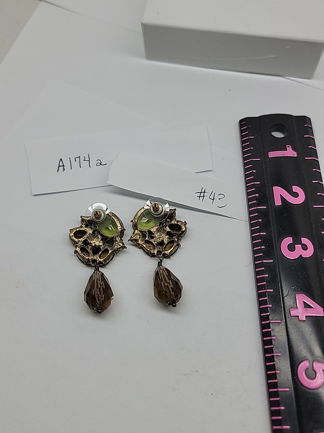 Green Brown Vintage Gem Stud With Bead Dangle Olive Green Golden Brown Unbranded