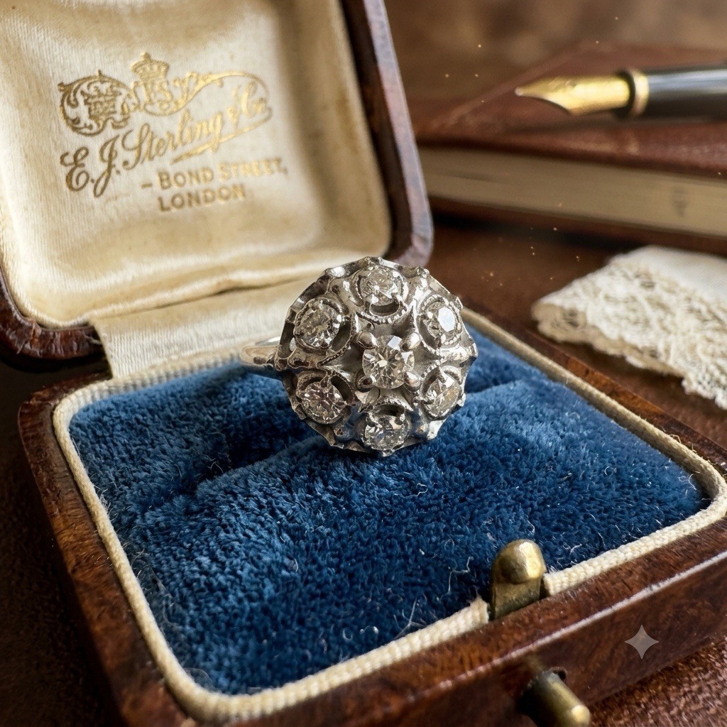 VINTAGE Estate 14k White Gold NATURAL Diamond 0.40CTTW Ring–Size 6