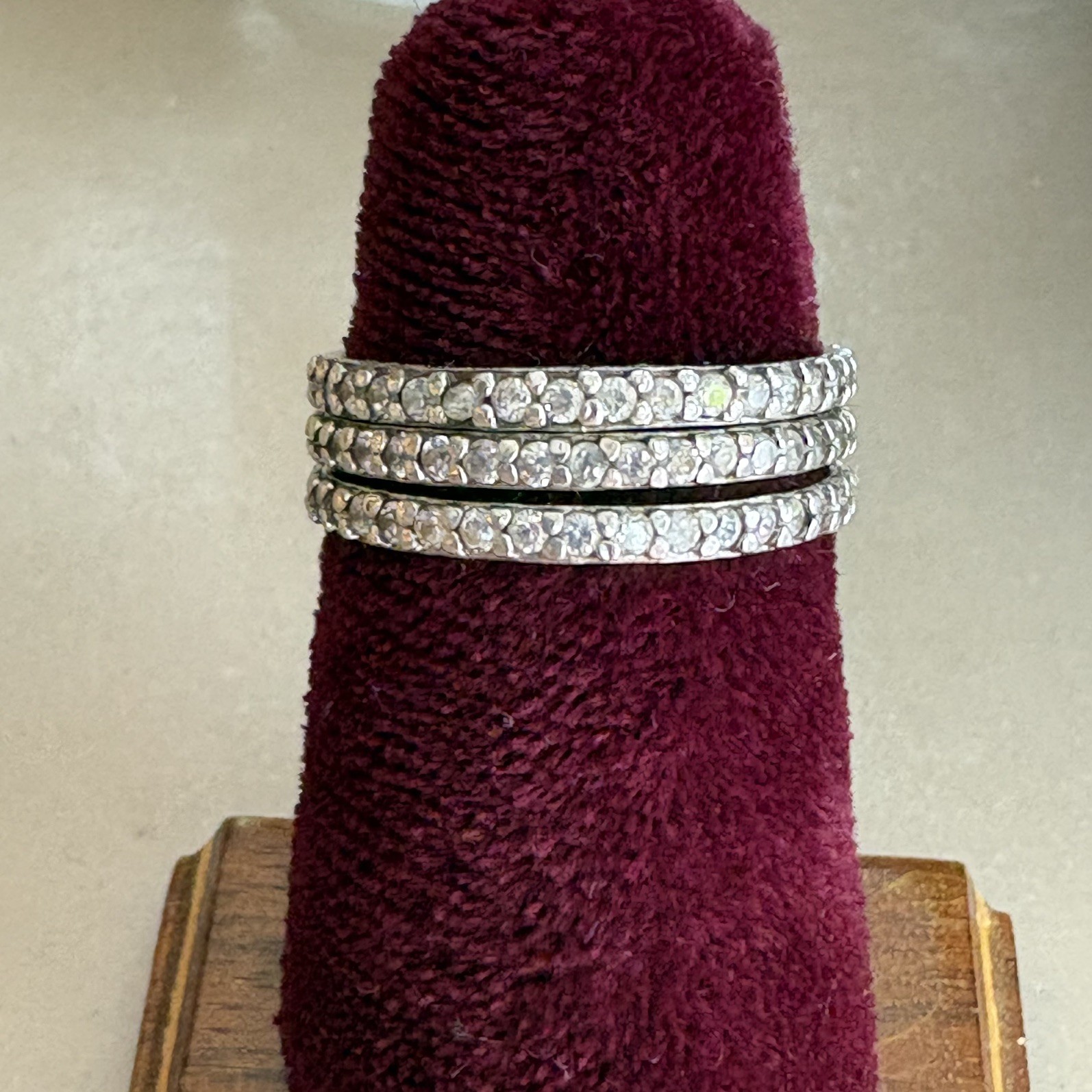 Three Stackable Sparkly Eternity Bands; 925 Sterling Silver PAS; Ring Size 7