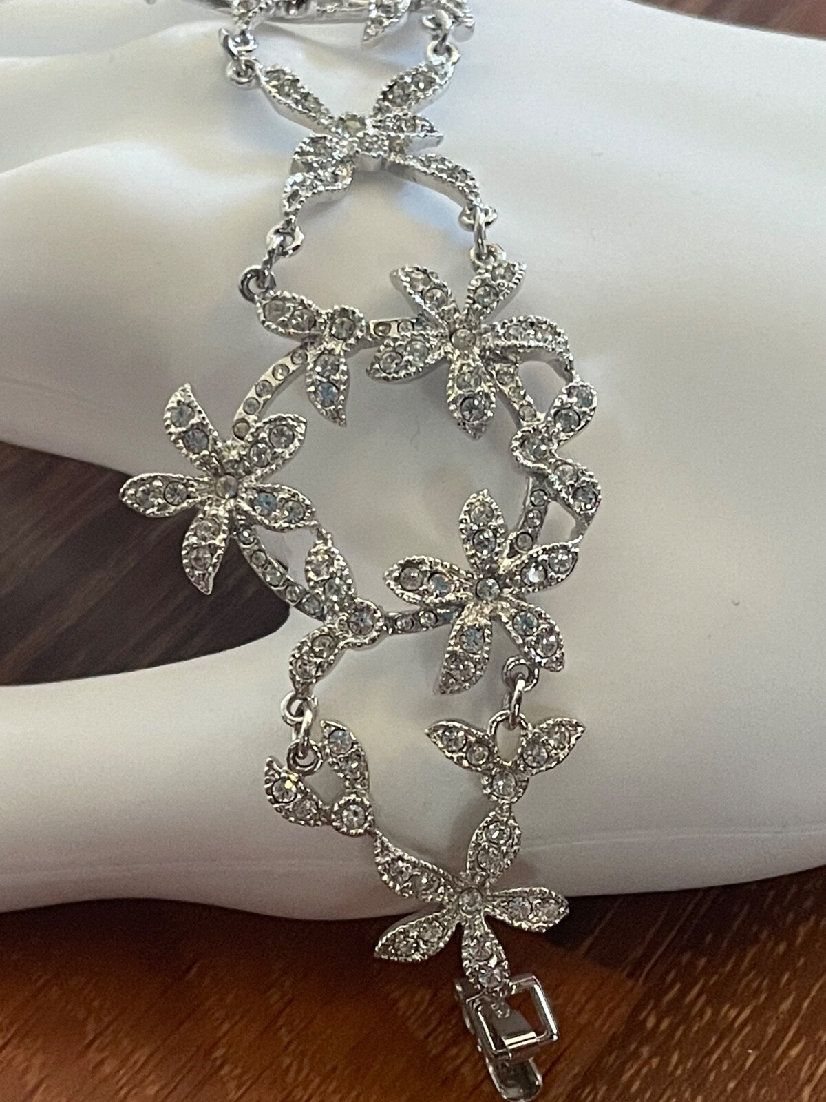 Signed HMI 925 Sterling Silver vintage crystal wrap snap close Bracelet 7.75”