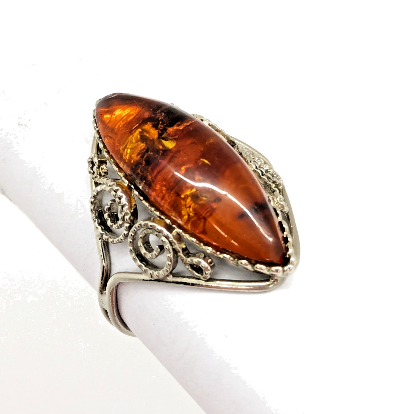Vintage Elegant Soviet RING with Bright Natural Amber -size: 9.5US (19.5mm) #121