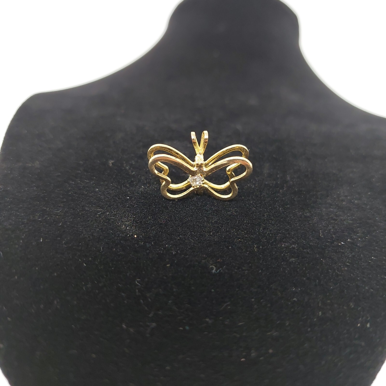 Gold Tone Clear Rhinestone Butterfly Pendant Jewelry Costume