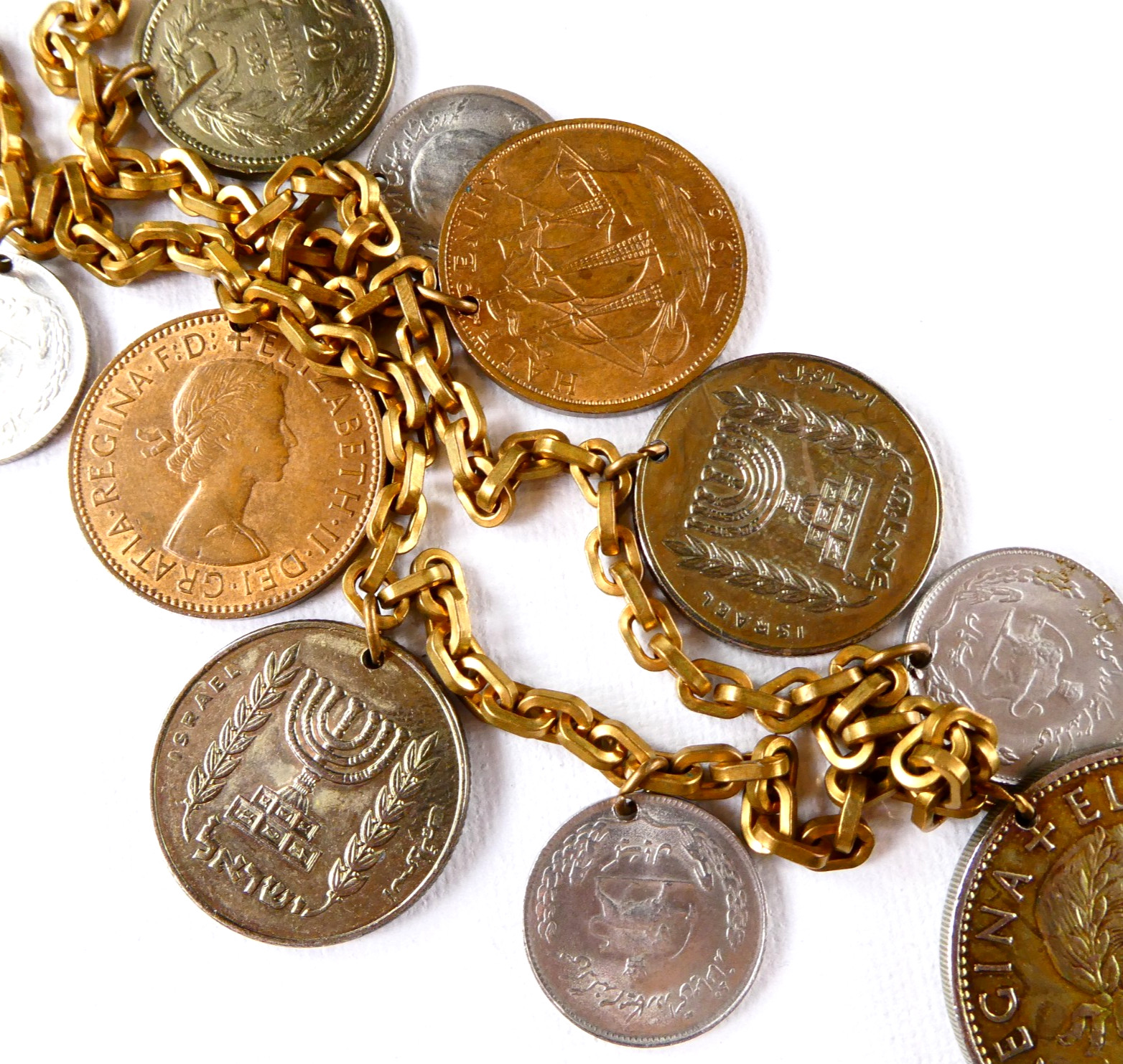 Vintage COIN Necklace Mixed Sizes Republic of Chile Silver Copper Tone