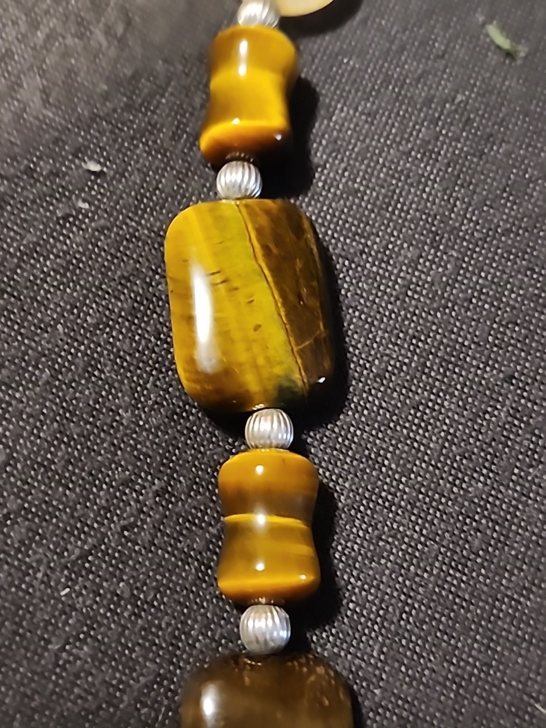 Beautiful Tiger Eye Stone Necklace 24 Inch sterling silver trim