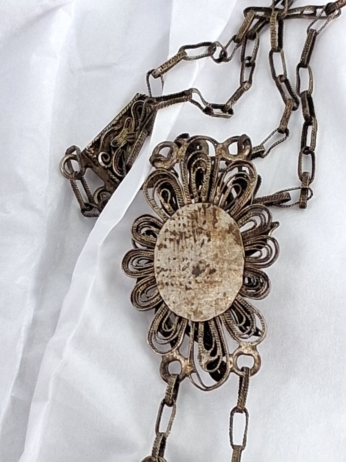 Rare Refined Art Deco Chinese Export Filigree Necklace Spade Money YAN