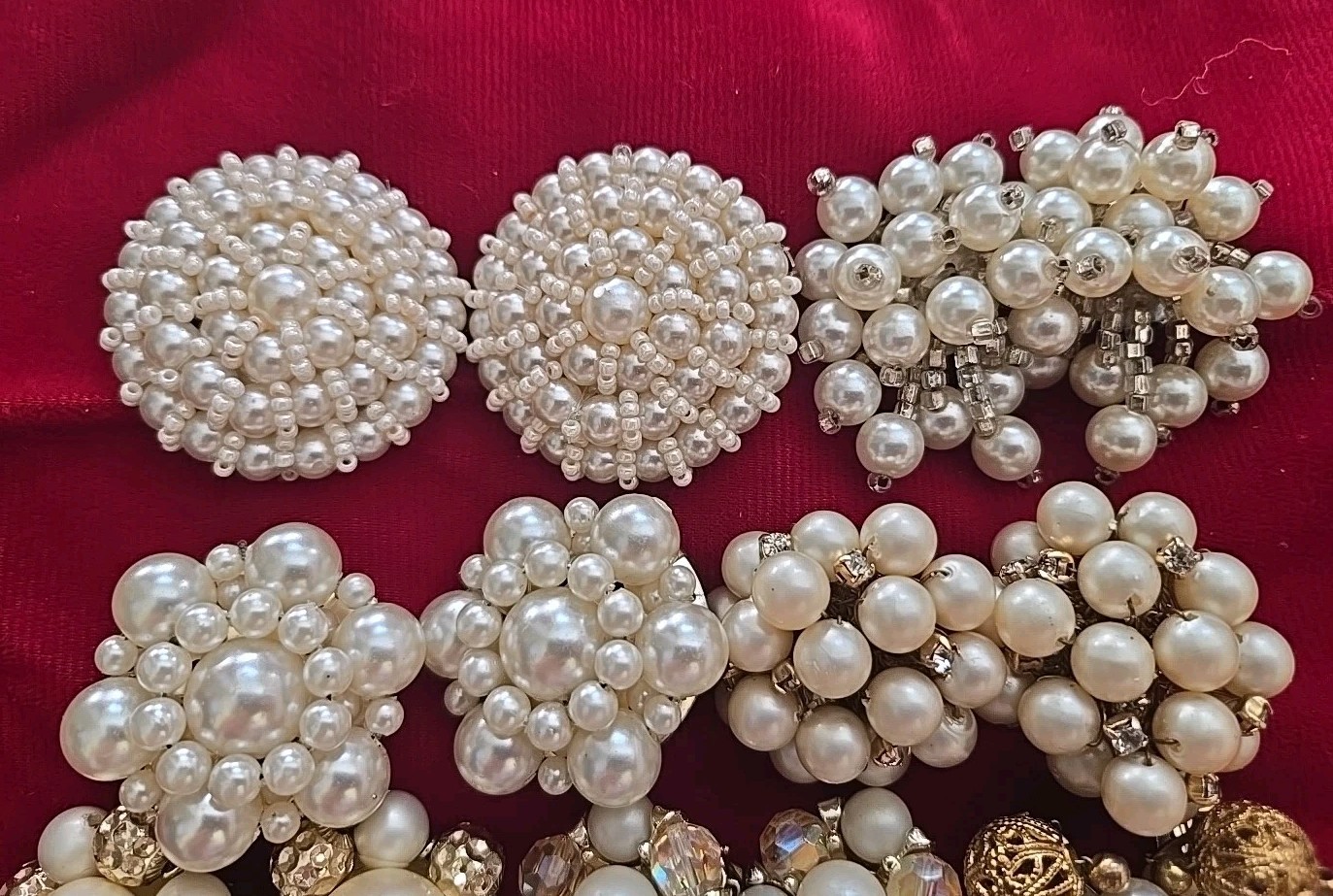 Vtg Fancy Cluster White Beaded Clip Earring Lot Hong Kong Japan