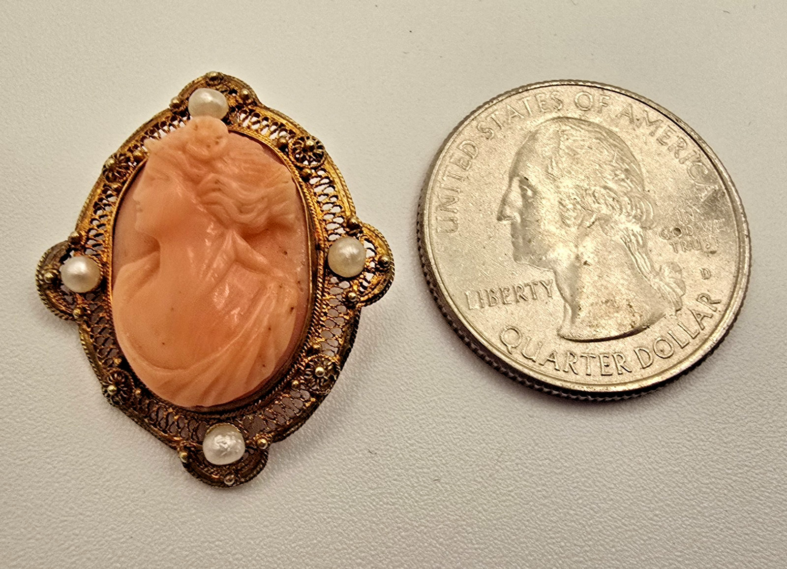 18K Gold Granulated Filigree Frame With High Relief Etruscan Revival Cameo