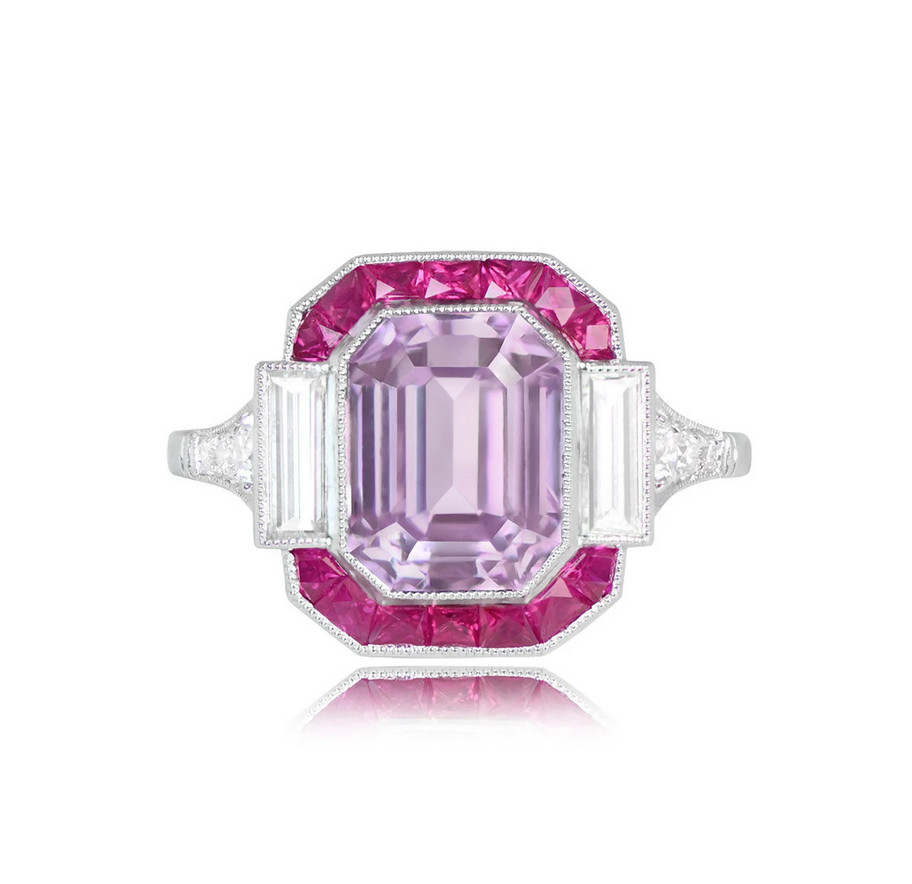 4.0Ct Emerald Cut Lab-Created Diamond & Ruby Halo Engagement Ring In 925 Silver