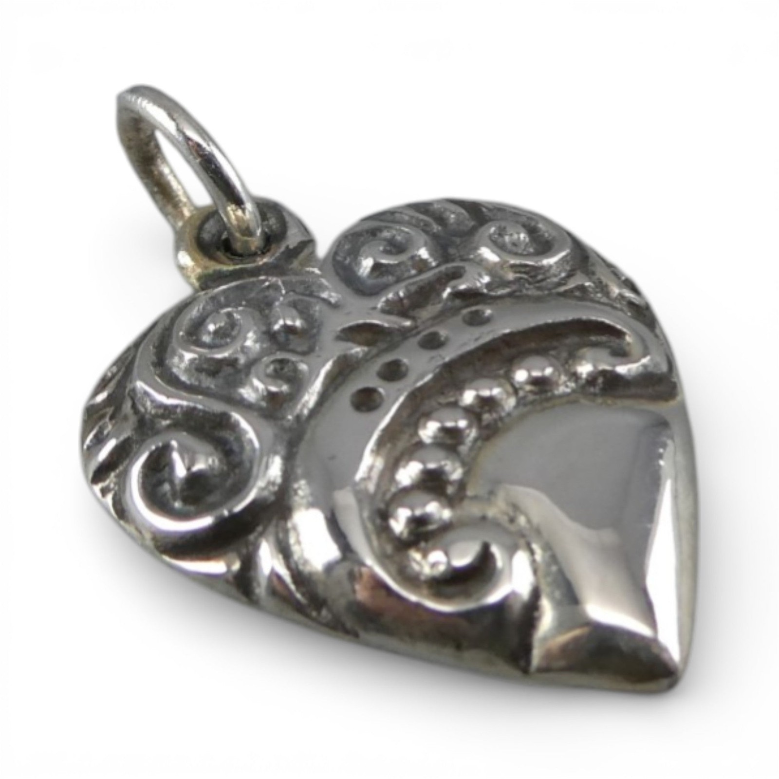 Sterling Silver HEART Charm for Bracelet SCROLL Necklace Pendant VINTAGE New OLD