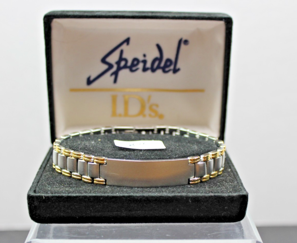 Brushed Silver Tone Engravable SPEIDEL ID Bracelet Brushed Silver Tone 8″ NIB
