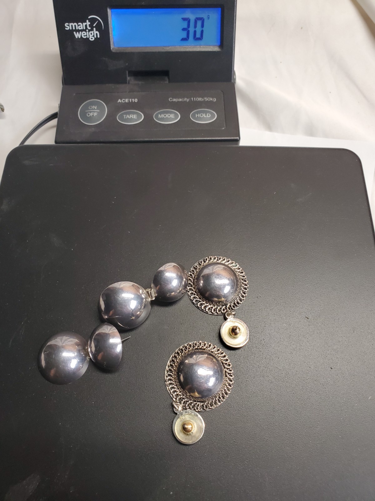 30g Two Pair Of Circular Vintage .925 Sterling Silver Earrings+
