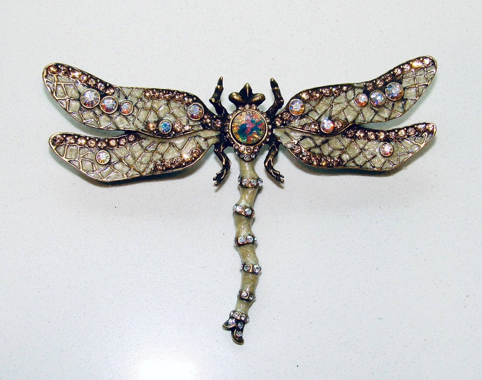 JOAN RIVERS XV CLASSIC COLLECTION Dragonfly Rhinestone Large Pin Brooch ENAMEL