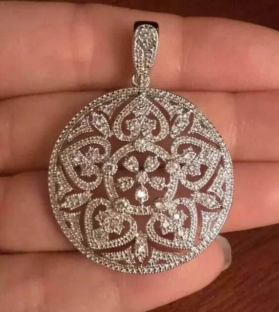 Art Deco Lab Created Diamond New Design Wedding Gift Pendent 14K White Gold FN