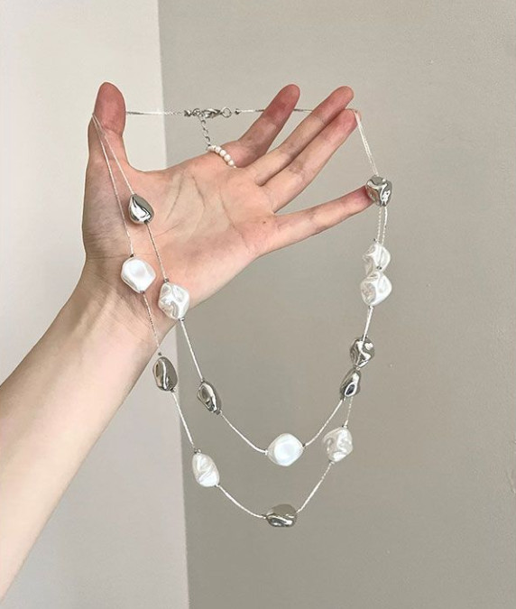 Vintage-style two-layer spliced ​​pearl necklace for women