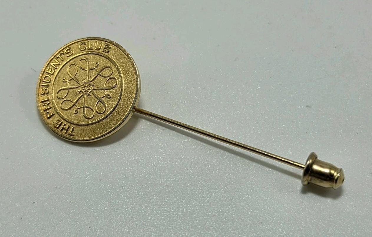 Vintage AVON President’s Club Lapel Stick Pin Pinback Gold Tone Undated ~2.5″