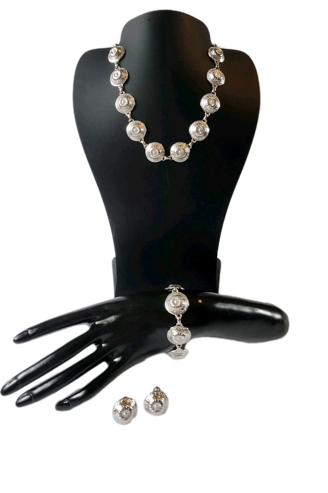 VTG Marino Silver Tone Concho Necklace Bracelet Earring Set Southwestern Style