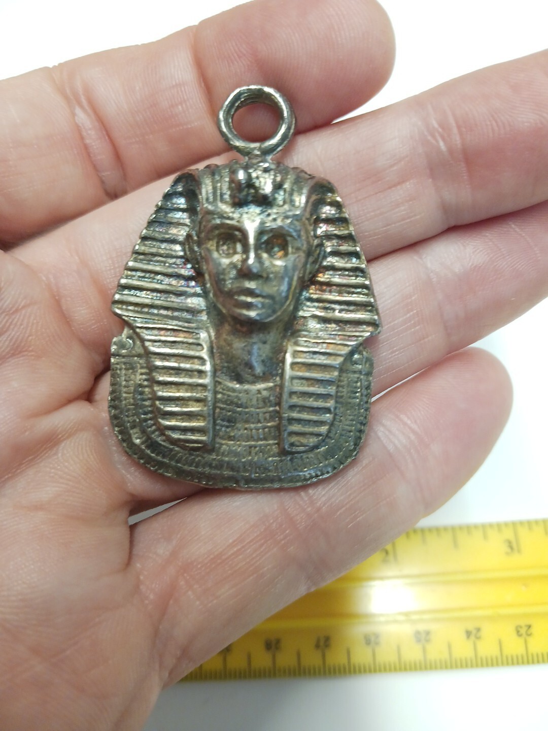 Vintage King Tut Medallion Necklace Head Large Egyptian King Tut Statue Figurine