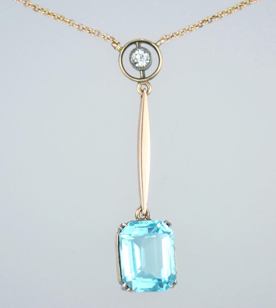 Fab Antique Edwardian Rose Gold Blue Paste White Sapphire Pendant Chain Necklace