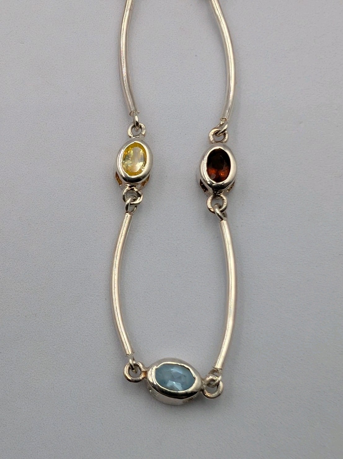 Vtg Sterling Silver Lab Created Gemstones Curved Tube Links 925 Necklace – 17.5″