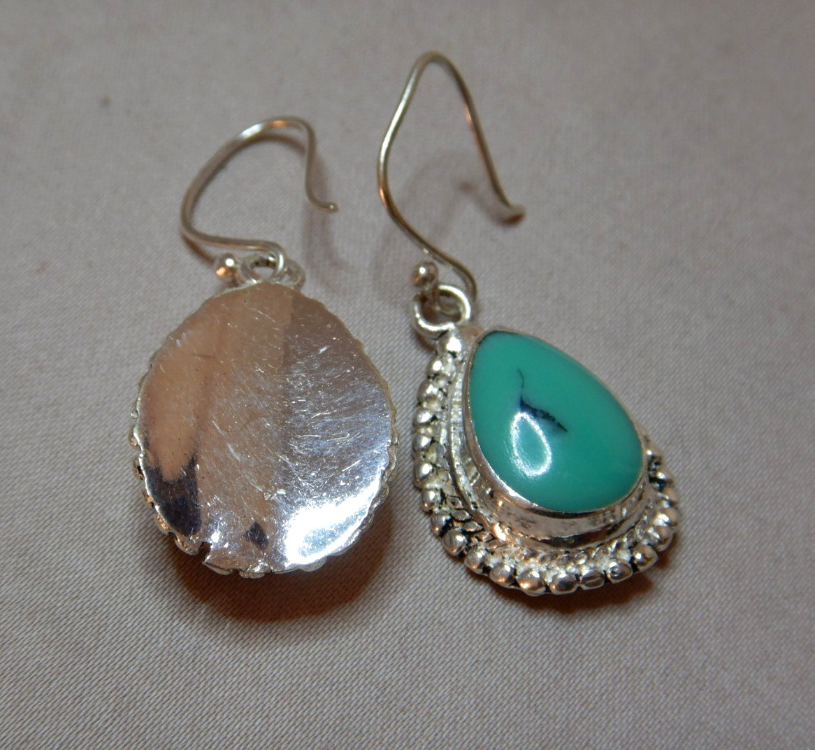 Vintage Turquoise Set Sterling Silver Dangle Drop Earrings 4251