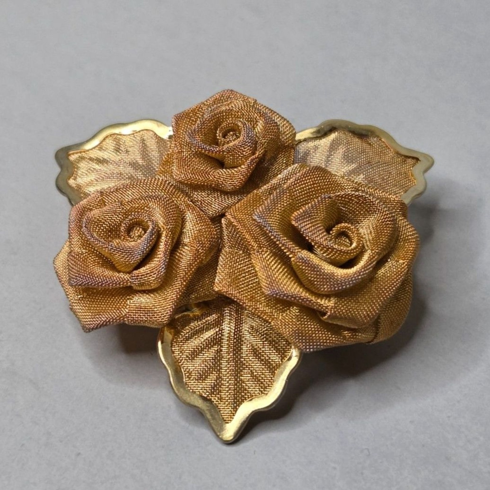 Vintage Mesh Tripe Rose Brooch