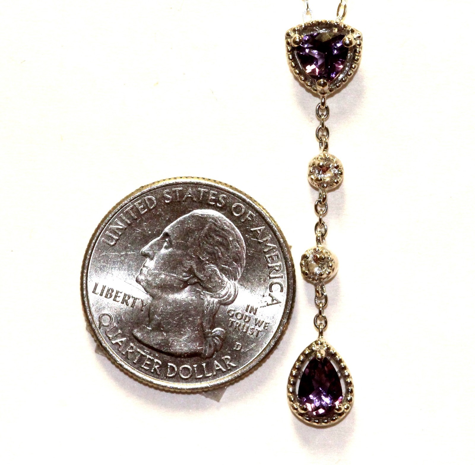New 925 Sterling Silver amethyst created sapphire pendant necklace 3.1g dangle