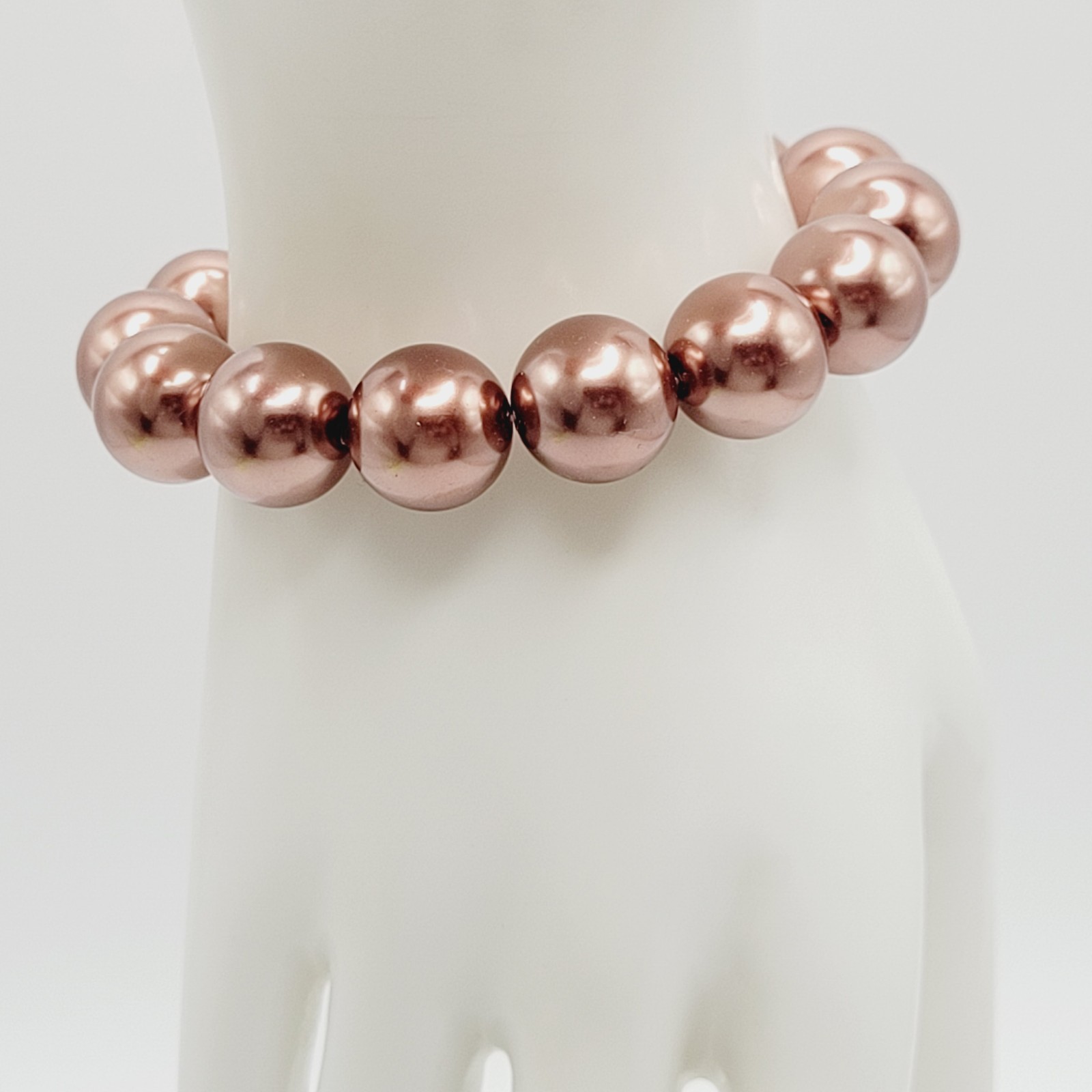 Hematite Chunky Rose Gold Coppery Metallic Hue Round Beaded Stretch Bracelet