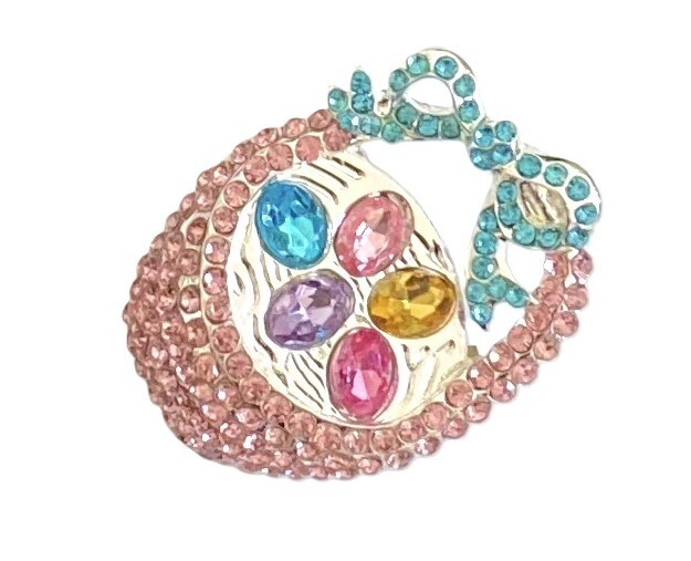 ADORABLE PINK EASTER EGG BASKET BROOCH! Cute Spring, Easter Fun. Silver Tone.