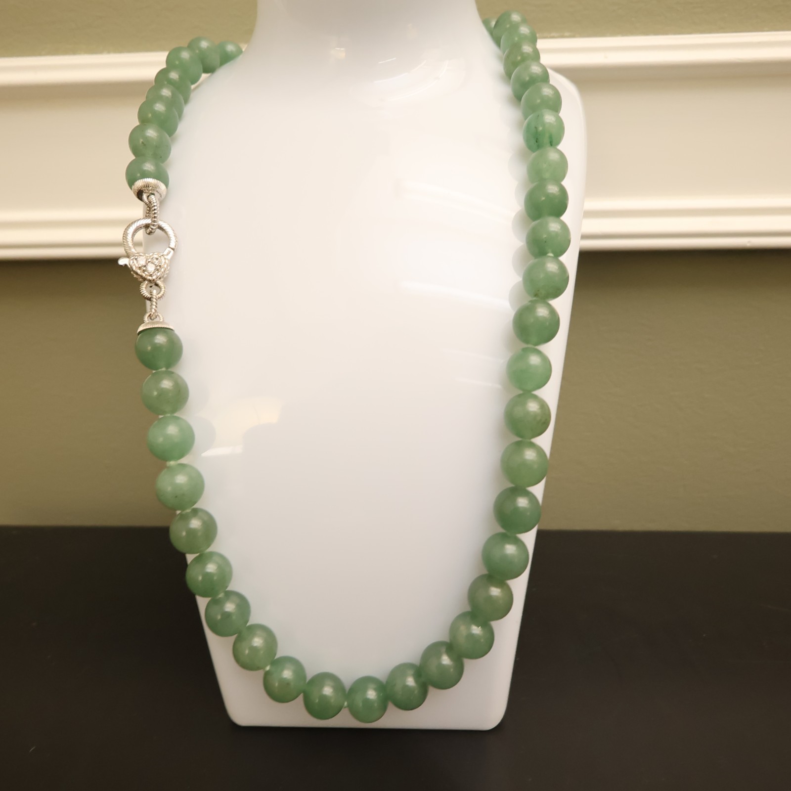 Judith Ripka necklace aventurine beads sterling silver 925 clasp DMQ signed 20in
