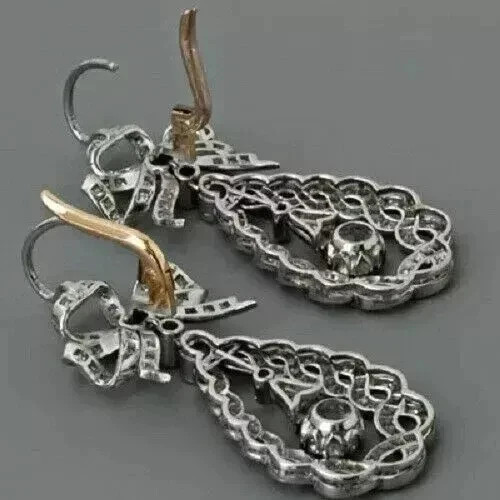 Vintage Art Deco Style Lab Created Diamond Engagement 14K White Gold FN Earrings