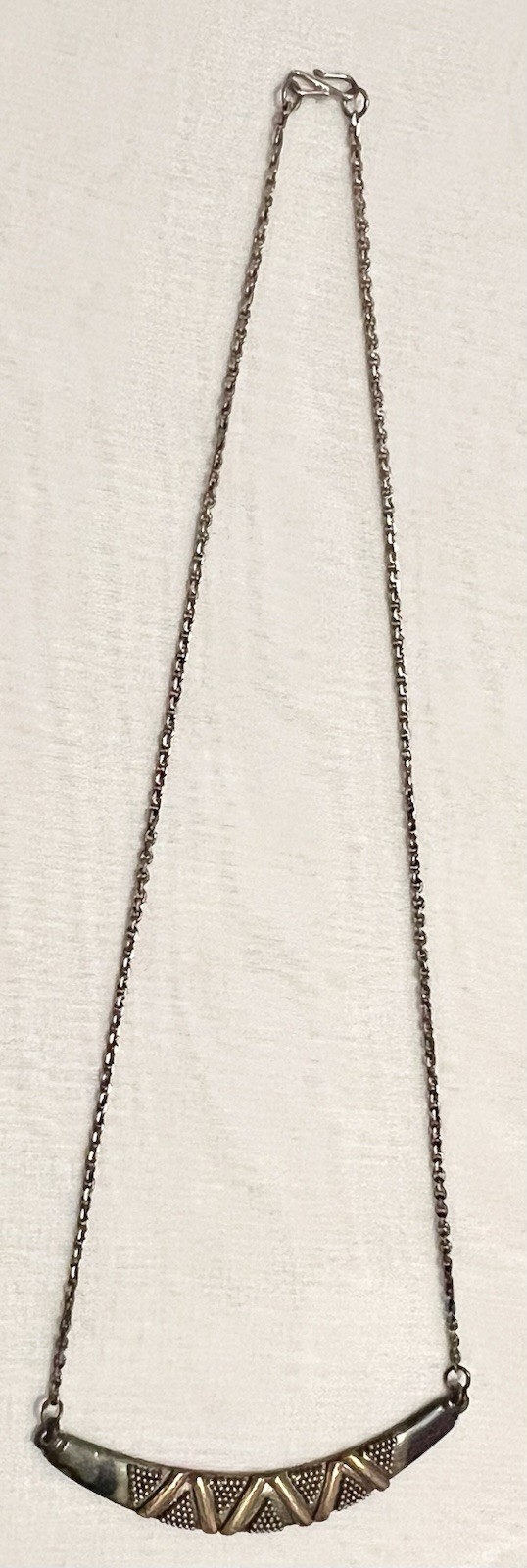 ABSTRACT BRUTALIST Sterling Silver Gold Wash CRESCENT PENDANT NECKLACE Vintage