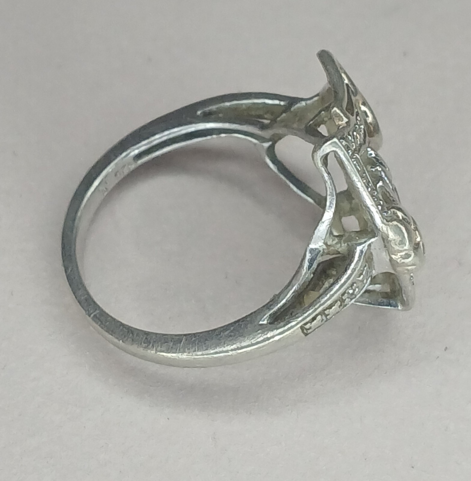 925 Sterling Silver Vintage Two Tone MOM Floral Love Heart Ring Sz 6.5