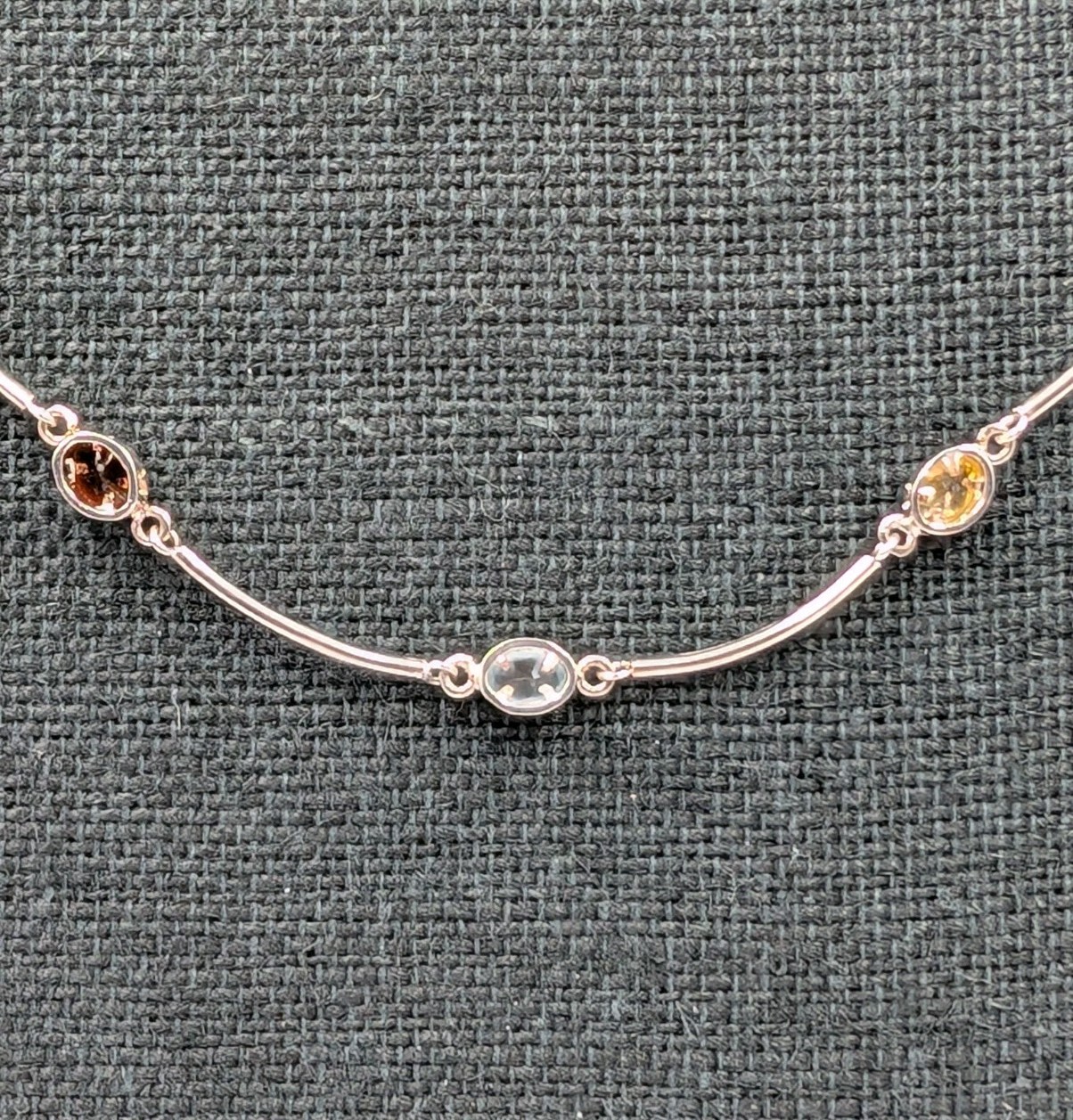Vtg Sterling Silver Lab Created Gemstones Curved Tube Links 925 Necklace – 17.5″