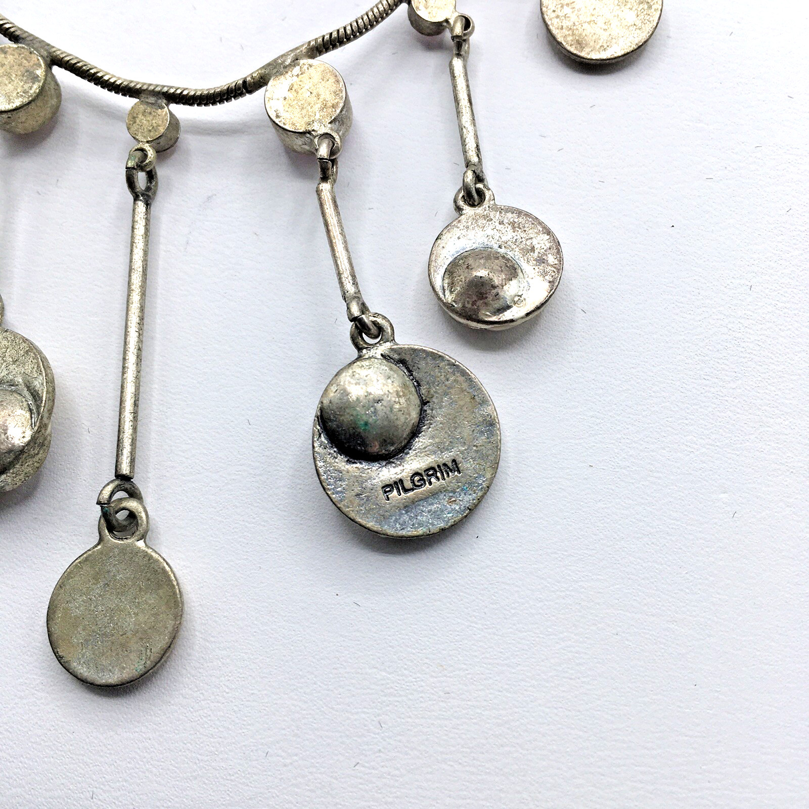 Vtg Pilgrim Danish Design Silver Tone Rhinestone Enamel Adjustable 17″ Necklace