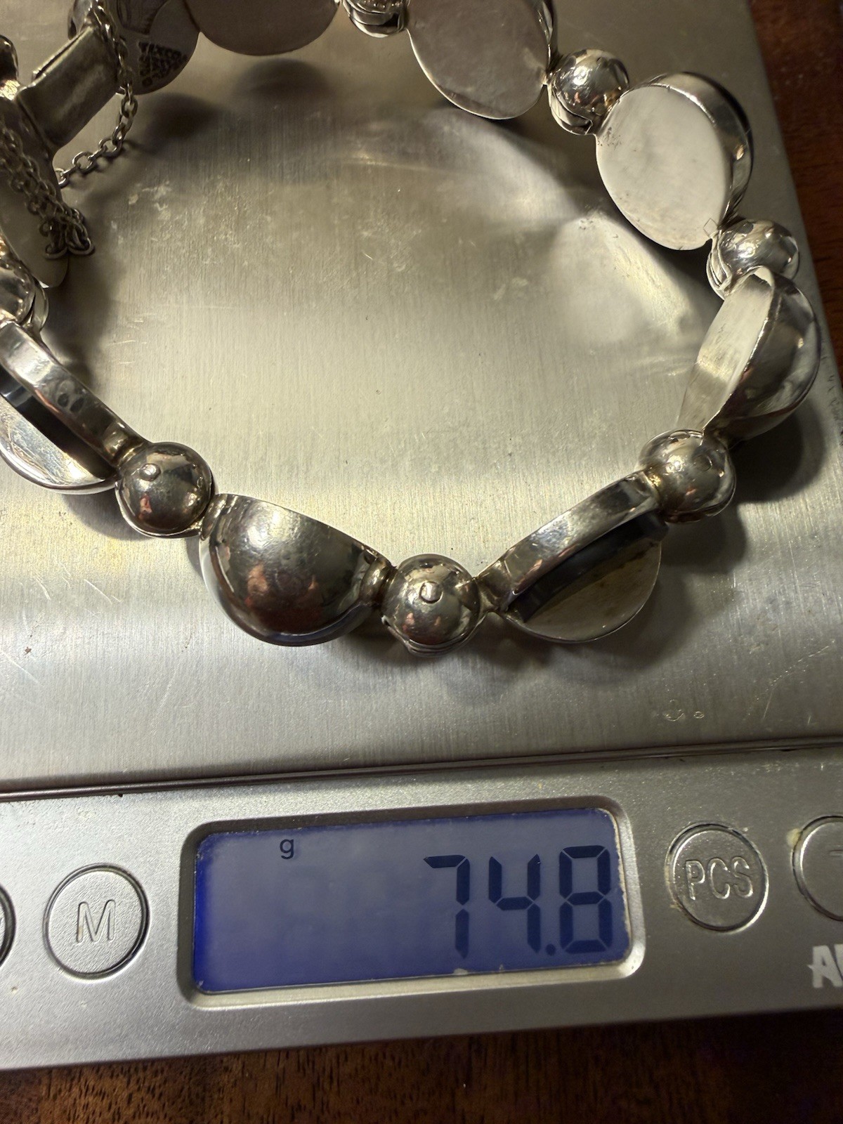 Antonio Pineda 970 Silver Black Onyx Modernist Bracelet Taxco – Eagle 21 – 74.8g