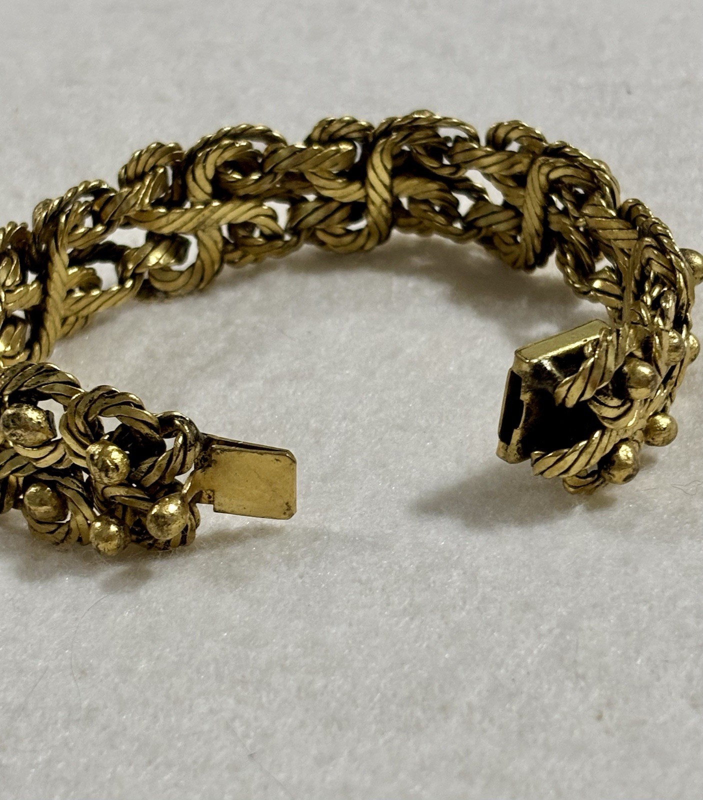 HTF Vintage French Modernist Coil Bracelet Gilt Bronze Plated Woven Wire 1950s