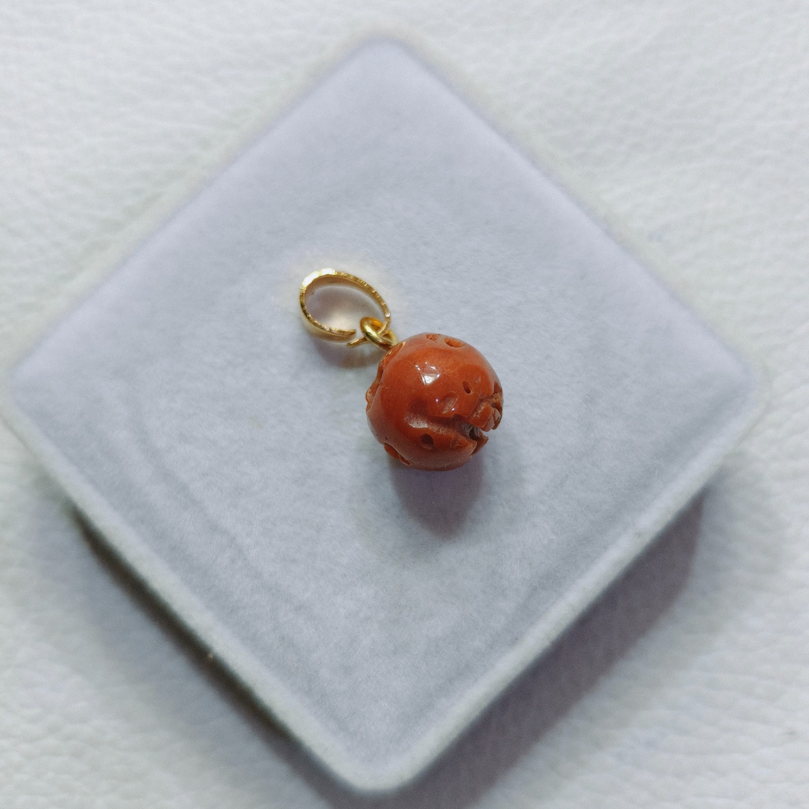 Natural Italian Orange Coral Round Beads Pendant Vintage Gemstone Handmade Gift