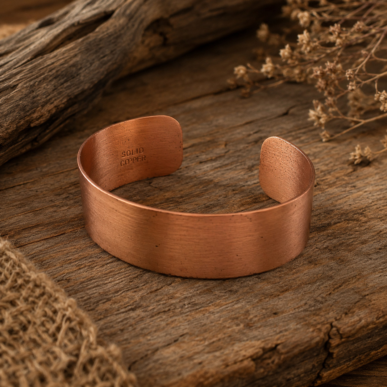 Vintage Solid Copper Wide Cuff Bracelet Minimalist Boho Unisex 6.25 In