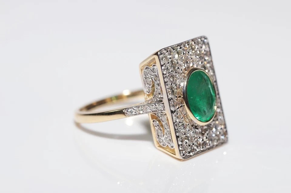 Art Deco Style 3.1Ct Lab Created Emerald & Diamond Anniversary 14K Gold FN Ring