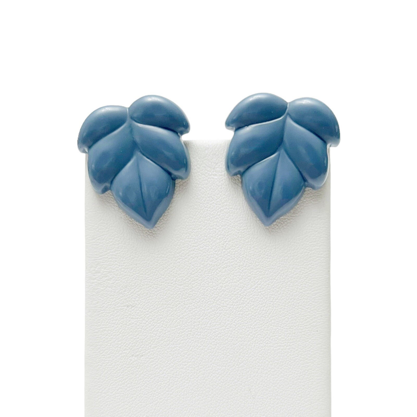 Vintage Blue Gray Lucite Acrylic Leaf Post Earrings