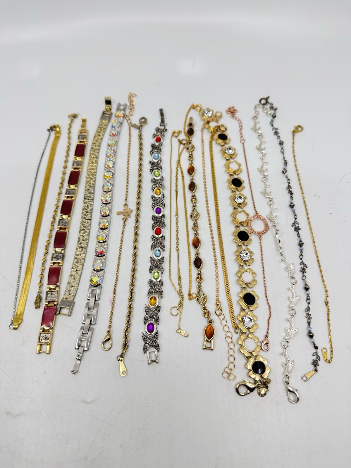 Estate Jewelry Lot 20 Tennis Style Bracelets Rhinestones Gemstone Monet Sterling