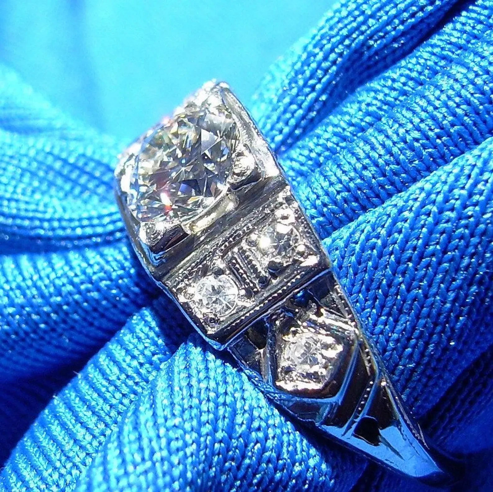 Original EARTH MINED DIAMOND Art Deco Engagement Ring Antique Platinum Solitaire