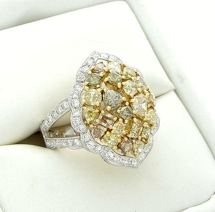 DIAMOND FANCY COLOR CLUSTER RING CERTIFIED NATURAL EARTH MINED DESIGNER $22,750