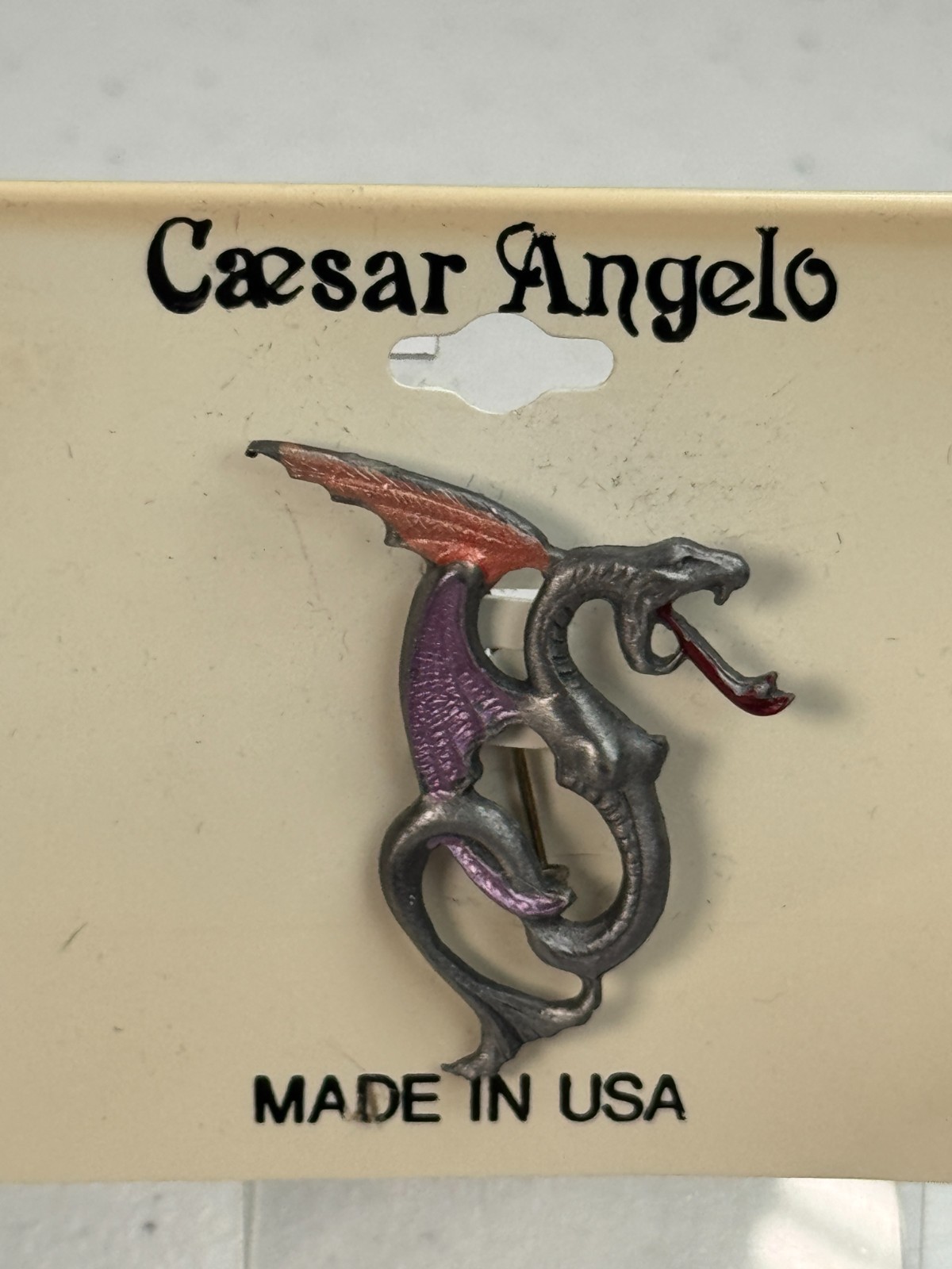 Vintage Brooch Caesar Angelo Dragon Fantasy Creature Made In USA y2k 90s 80s