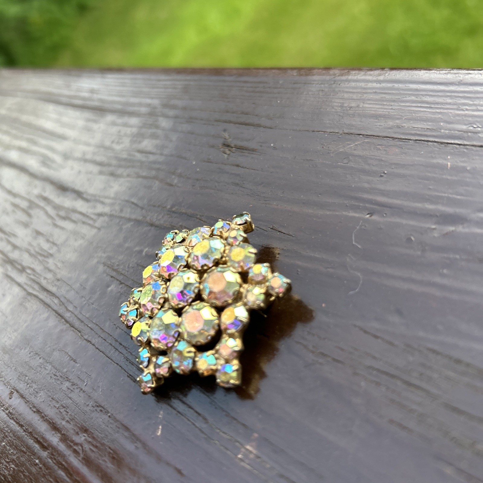 Vintage Brooch Rhinestone Crystal Done Layered Flower Pin Retro Costume Jewelry