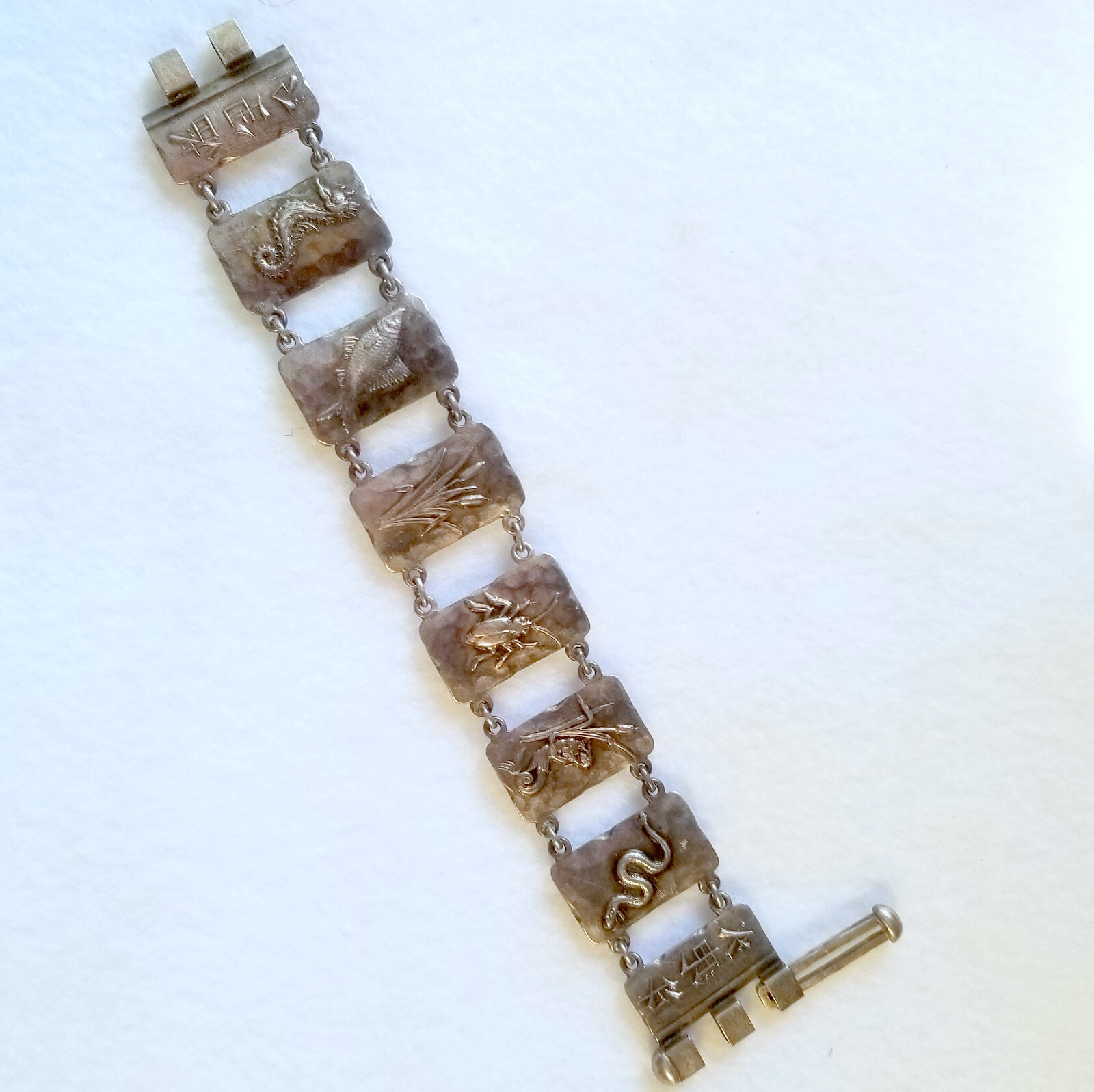Asian Antique 1885 G. Shiebler Art Nouveau Sea Creatures Sterling Links Bracelet