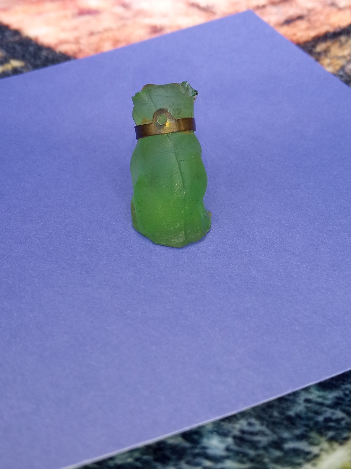 Antique, Vintage, Czech Green Pug, Bulldog Cracker Jack Glass Charm, Prize, 1″