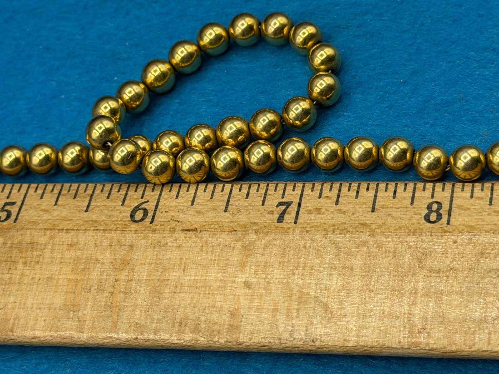 12K Yellow Gold Filled Ball Bead Necklace, 16″ 6mm Beads Signed B.B. Mid century